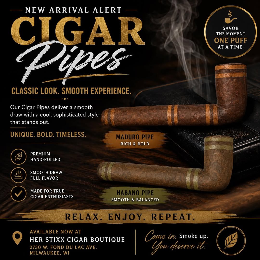 Her Stixx promotional display featuring classic cigar pipes